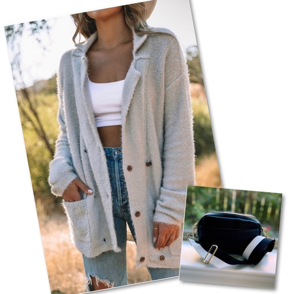 Light Gray Fuzzy Luxury Cardigan - Picture 4 of 11